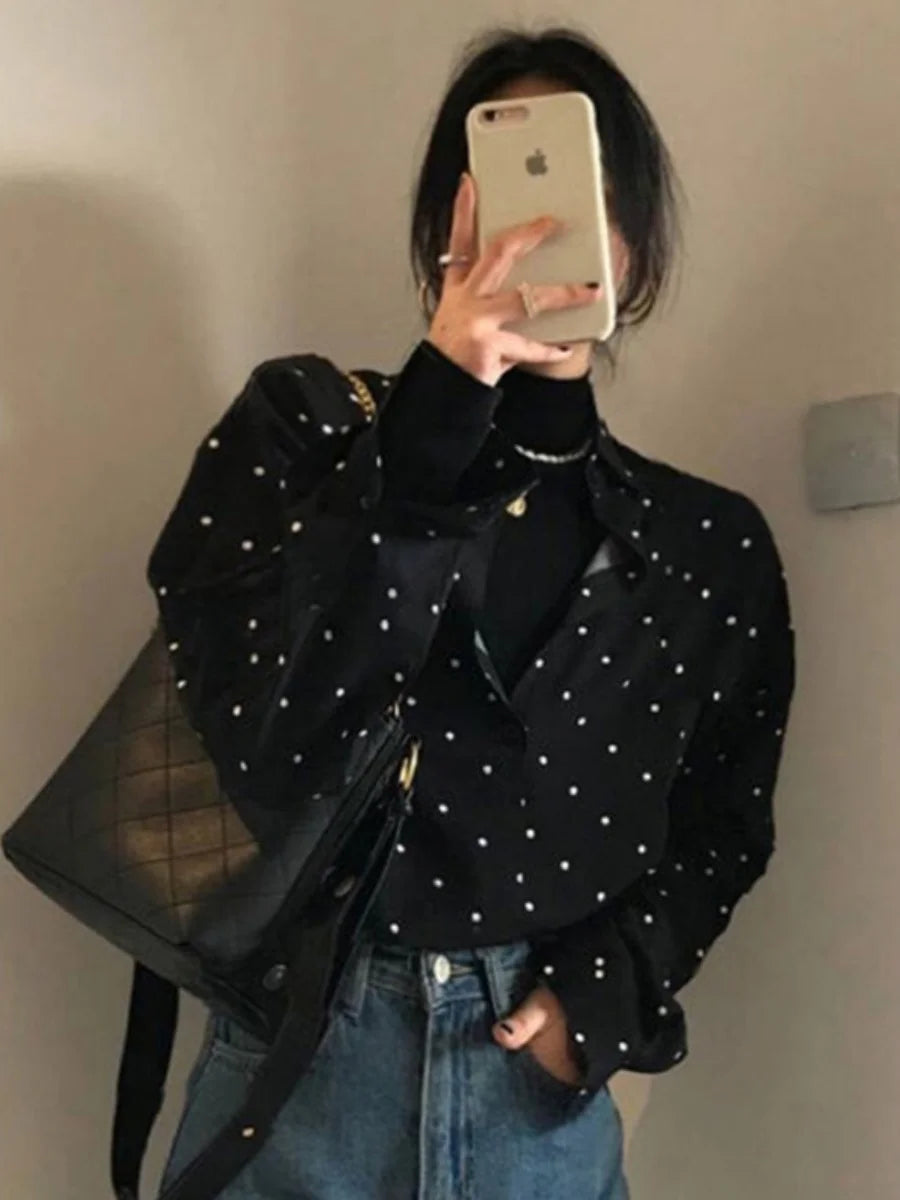 Black Polka Dot Long Sleeve Shirt Women Early Autumn New Design Sensation Korean Style Elegant Top Vintage Retro Style